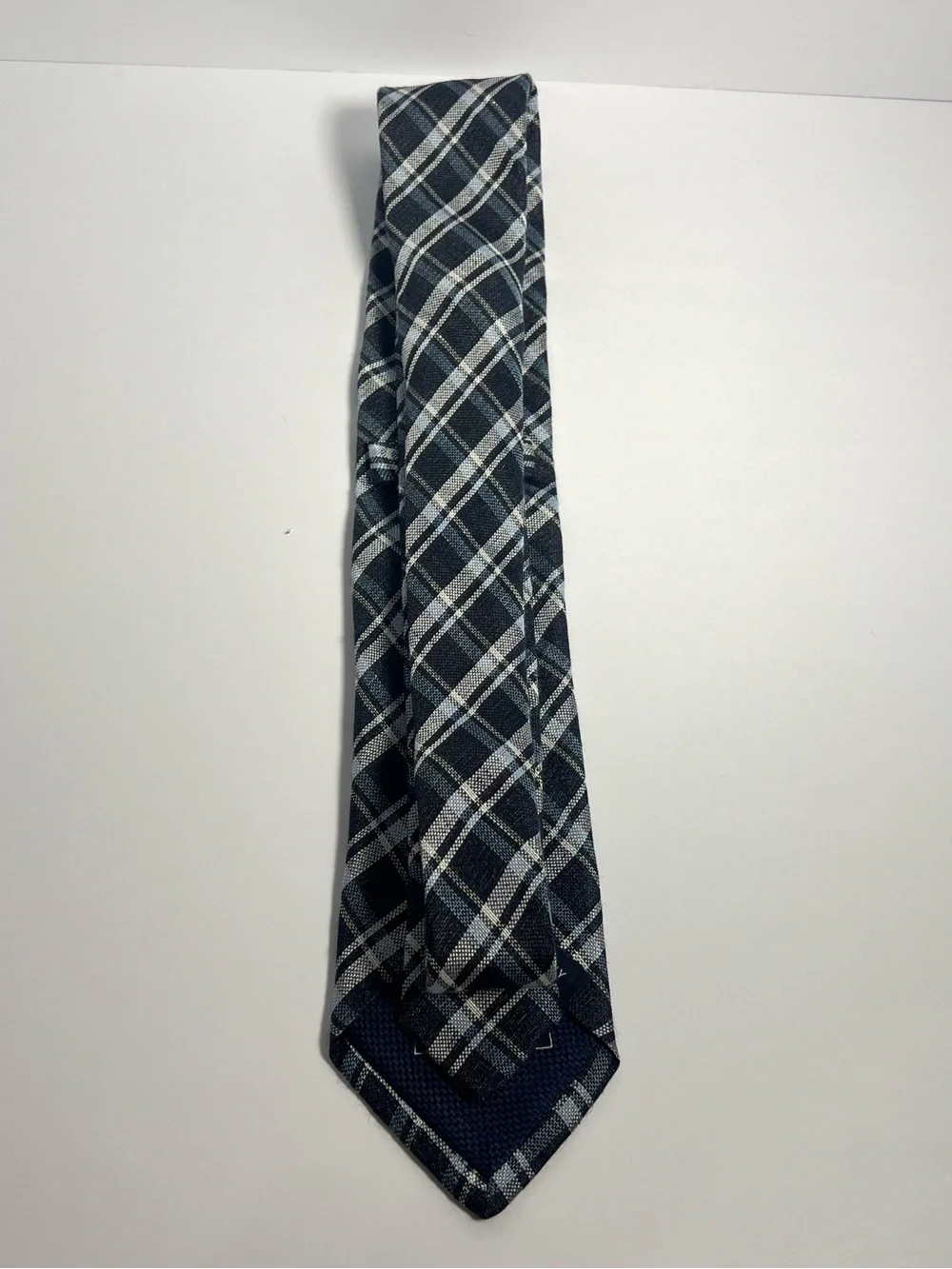 Cremieux Men’s Silk/Linen Plaid Woven Necktie Blue Gray White Italy